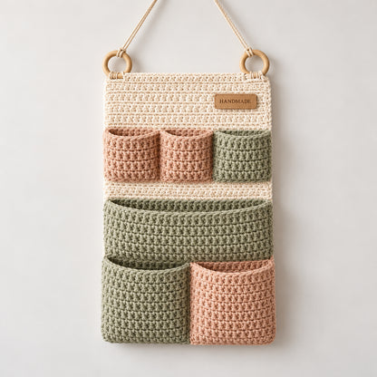 6 Pocket Crochet Wall Organizer Pattern PDF – Boho Hanging Storage