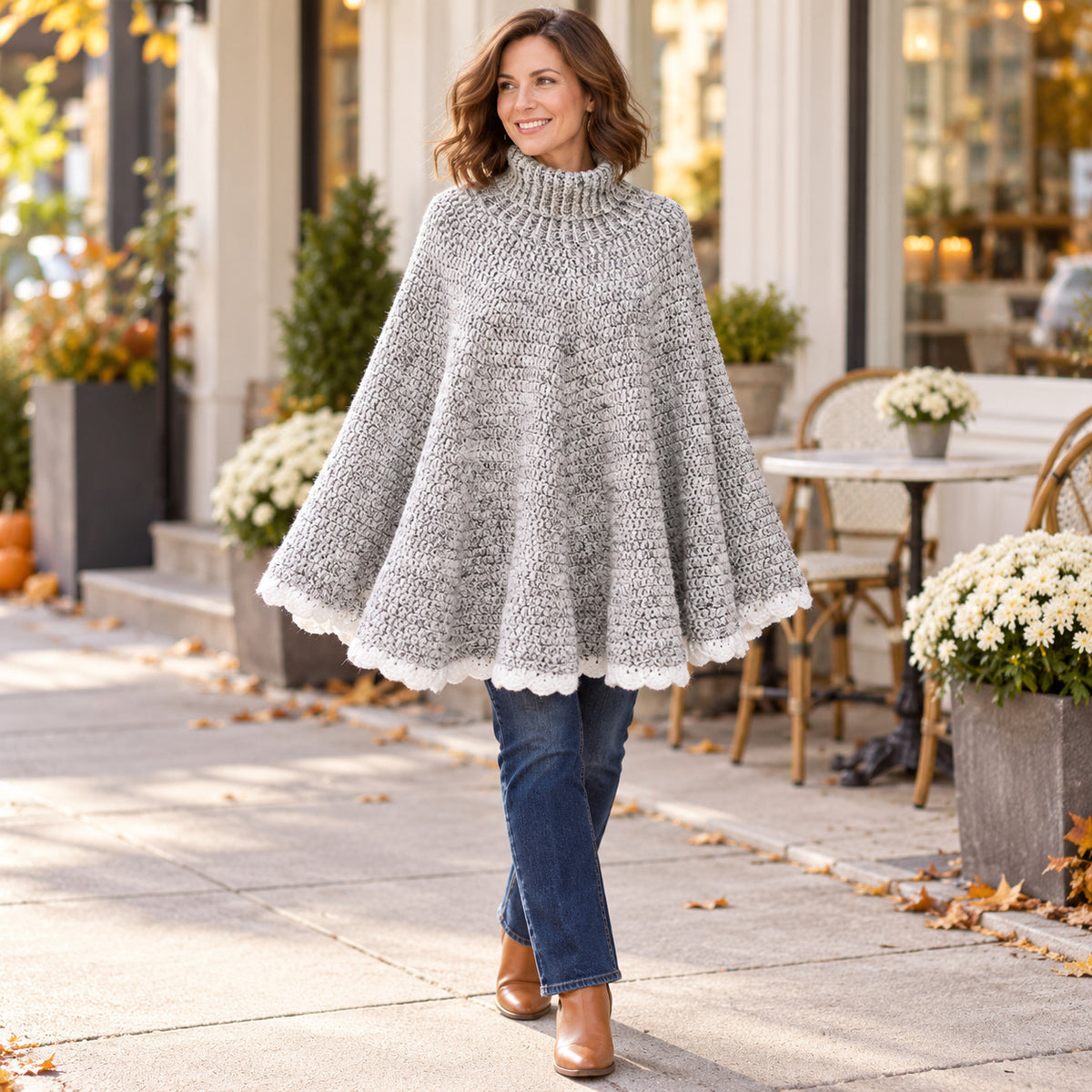 Roll Neck Poncho Crochet Pattern PDF – Beginner Top-Down No-Sew Design