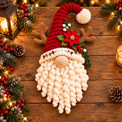 Christmas Reindeer Gnome Crochet Pattern PDF – Santa Hat Door Hanger