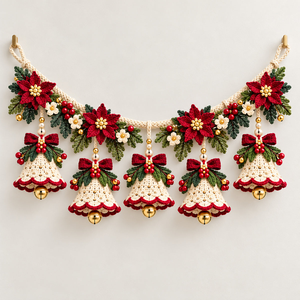 Christmas Bell Garland Crochet Pattern PDF – Poinsettia Holiday Decor