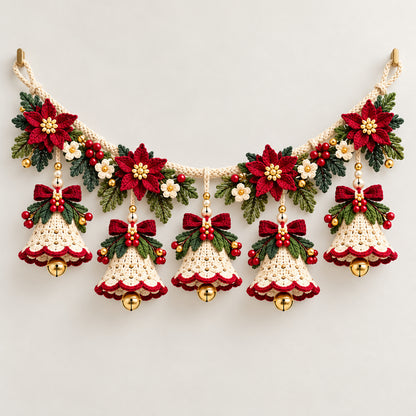 Christmas Bell Garland Crochet Pattern PDF – Poinsettia Holiday Decor