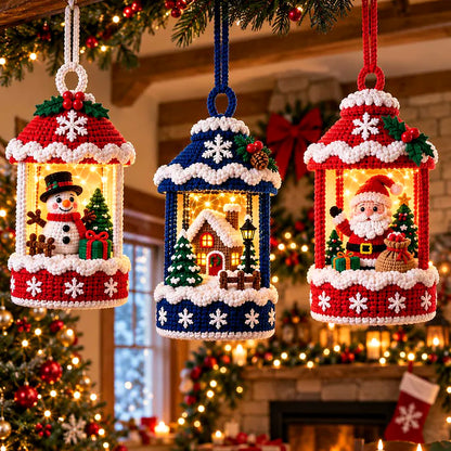 3 Christmas Lantern Crochet Patterns Bundle PDF – Snowman, Cottage & Santa