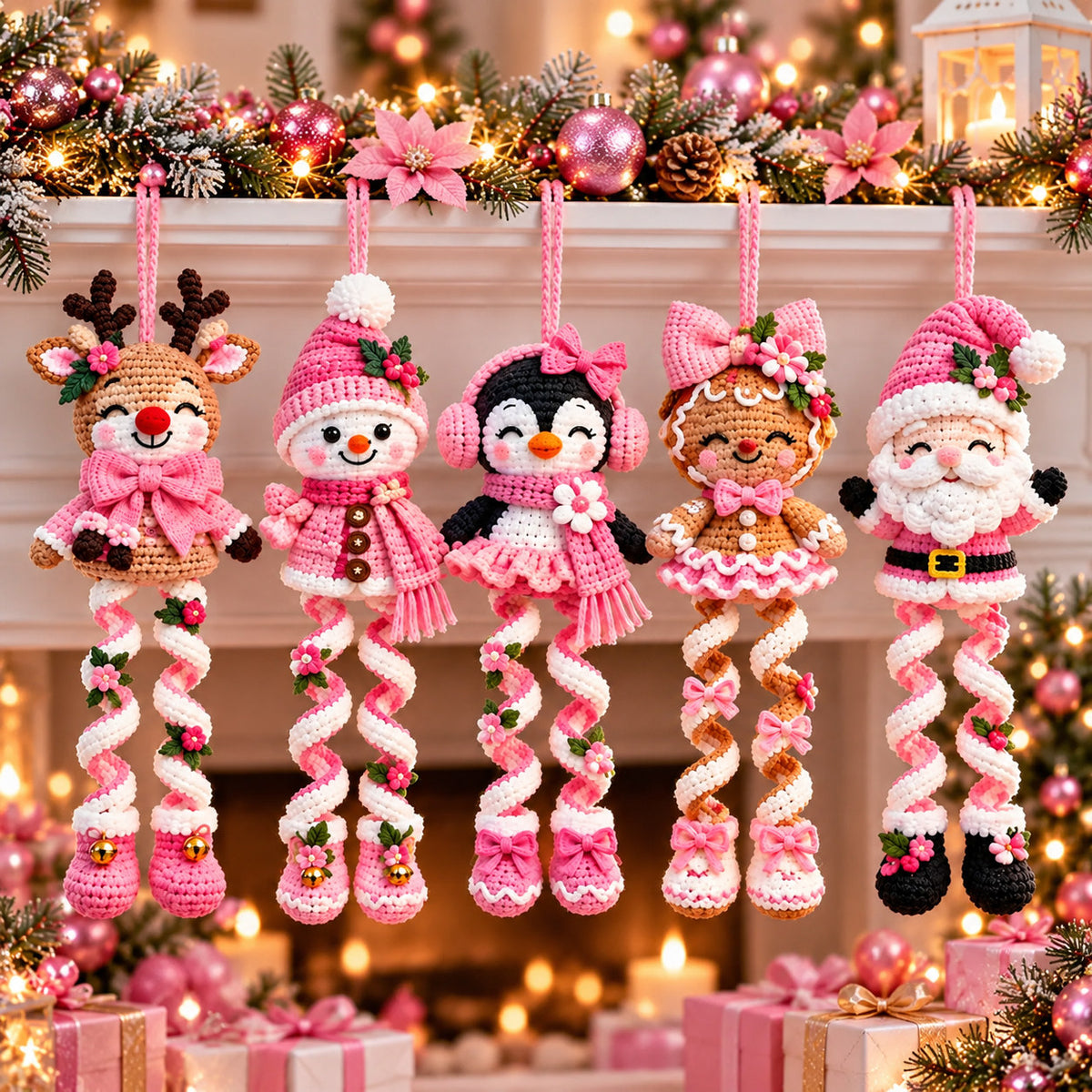 5 Christmas Spiral Ornament Crochet Patterns Bundle PDF – Reindeer, Snowman, Penguin, Gingerbread & Santa