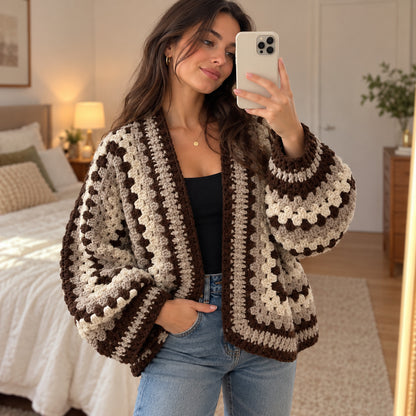 Hexagon Cardigan Crochet Pattern PDF – Oversized Chunky Sweater S/M–L/XL