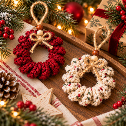 Curly Wreath Crochet Pattern PDF – Rustic Christmas Ornament & Gift Topper