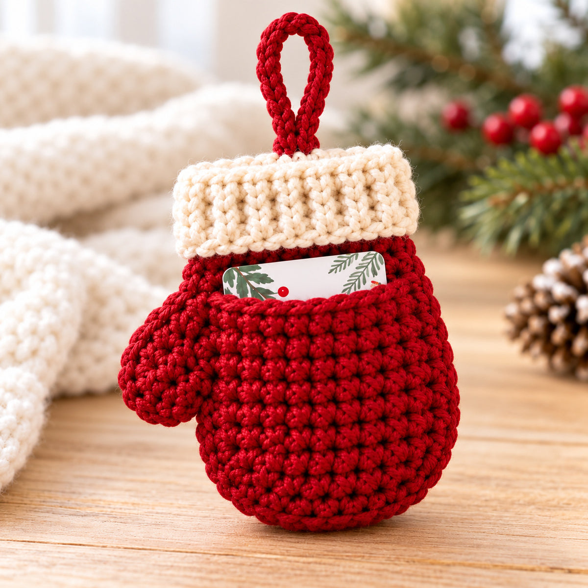 3 Christmas Gift Card Holder Crochet Patterns PDF – Heart, Mitten & Tree