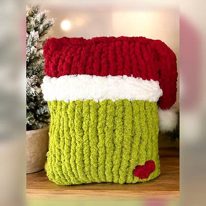 Mischievous Green Santa Pillow Hand Knit Pattern PDF – Chunky Christmas Decor