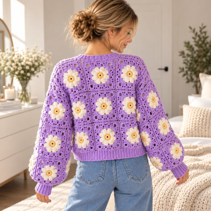Lavender Daisy Granny Square Cardigan Crochet Pattern PDF – XS–5XL