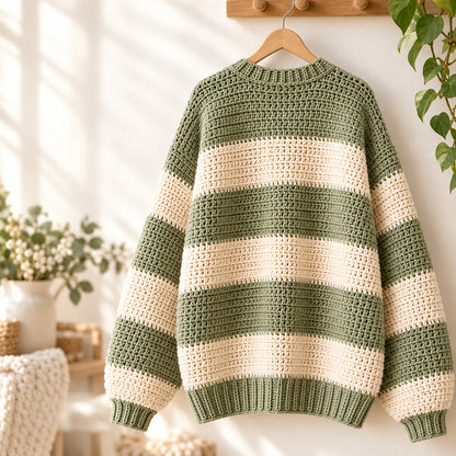 Oversized Chunky Cardigan Crochet Pattern PDF, Beginner Striped Sweater