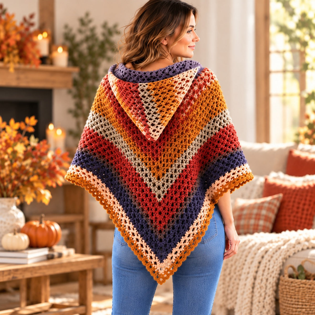 Hooded Poncho Crochet Pattern PDF – Boho Openwork Cape with Video Tutorial