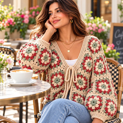 Boho Granny Square Cardigan Crochet Pattern PDF – Vintage Style