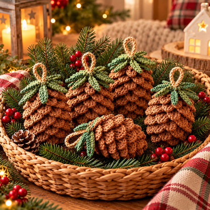Realistic Pine Cone Crochet Pattern PDF – Rustic Christmas Woodland Ornament