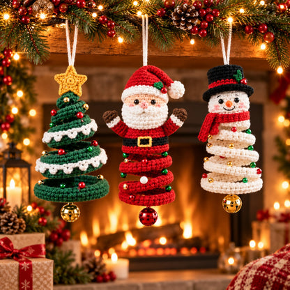 Crochet Christmas Ornament Set – Santa, Snowman & Tree Hanging Decor