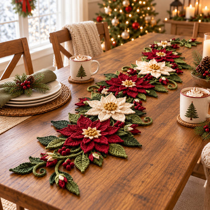 Poinsettia Snowflake Crochet Table Runner Pattern PDF – Christmas Decor