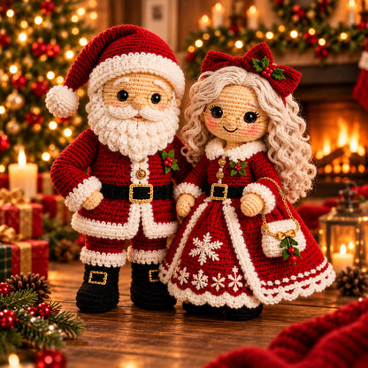 Santa & Mrs. Claus Crochet Pattern PDF – Christmas Amigurumi Doll Set