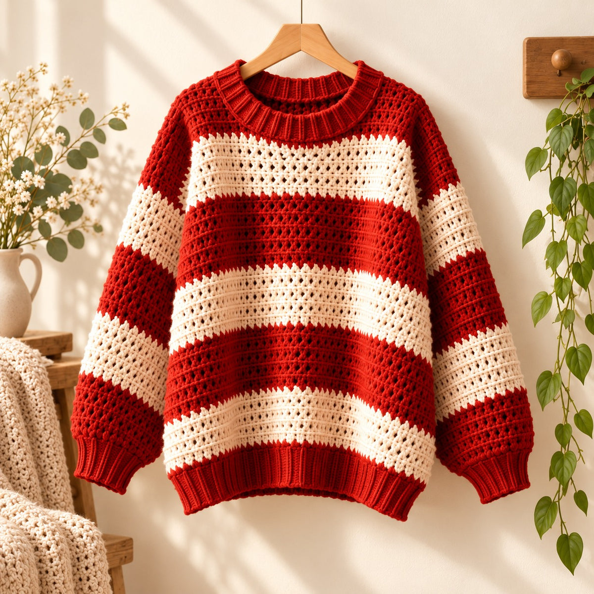Striped Crochet Sweater Pattern PDF – Oversized Pullover 3XS–4XL