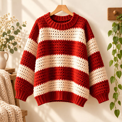 Striped Crochet Sweater Pattern PDF – Oversized Pullover 3XS–4XL