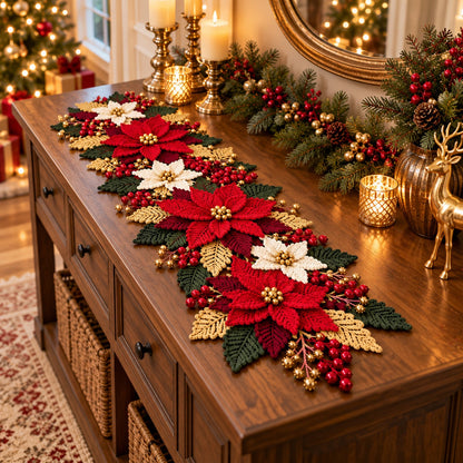 Crochet Poinsettia Table Runner Pattern PDF – Christmas Floral Centerpiece
