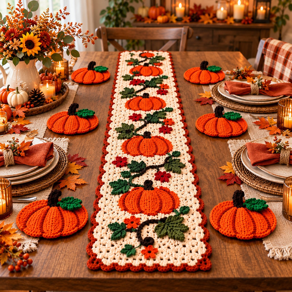 Crochet Pumpkin Table Runner Pattern PDF – Fall & Thanksgiving Decor