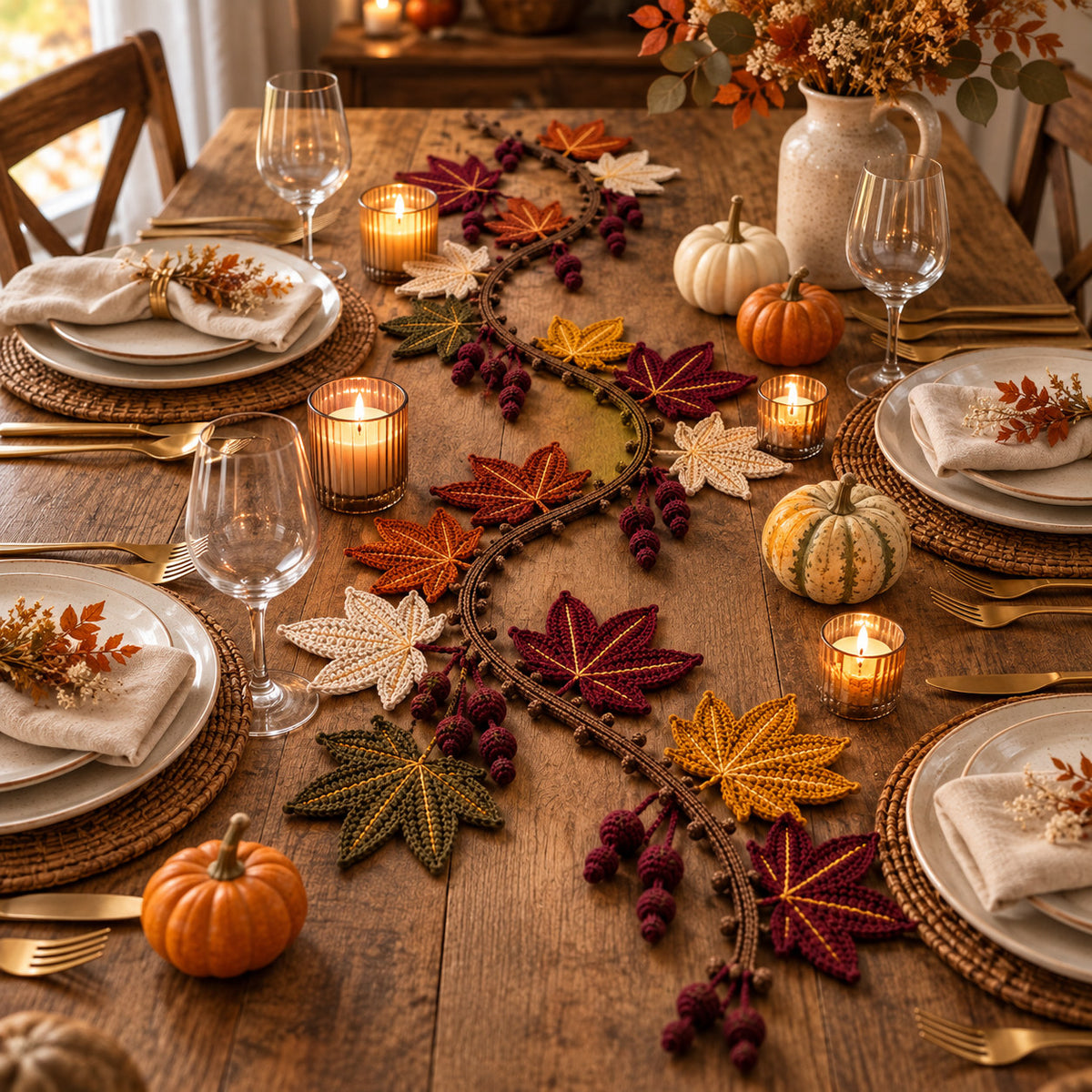 Autumn Maple Leaf Table Runner Crochet Pattern PDF – 3 Sizes