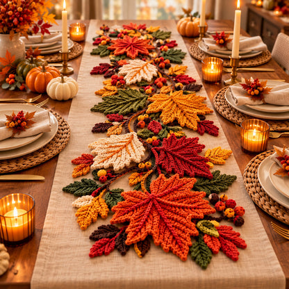 Maple Leaf Crochet Pattern PDF – Fall Table Runner & Thanksgiving Decor