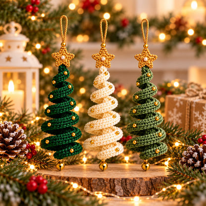 Christmas Tree Crochet Ornament Pattern PDF – Hanging Spiral Xmas Decor