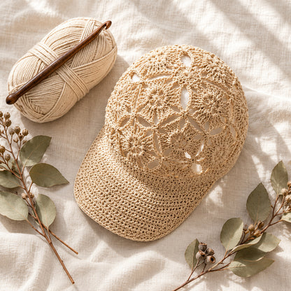 Floral Newsboy Cap Crochet Pattern PDF – Structured Brim Hat + Video Tutorial