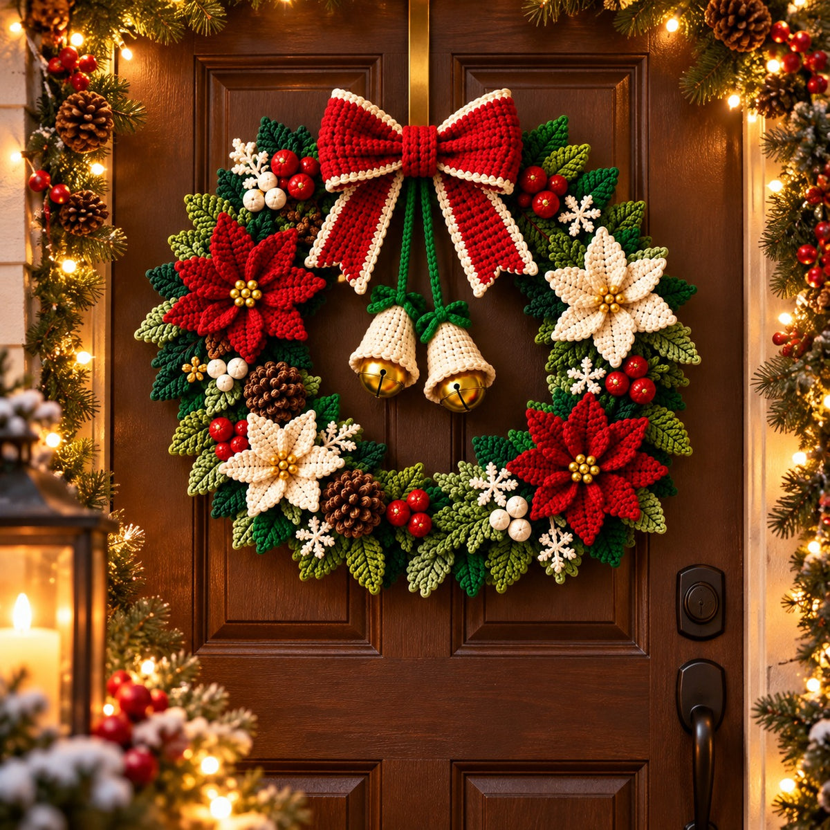 Crochet Christmas Wreath Pattern PDF – Poinsettia, Bow, Bells & Holiday Decor