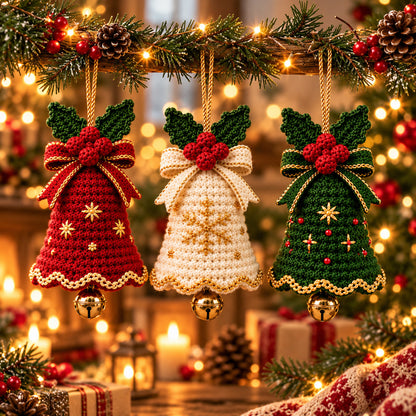 Christmas Crochet Wreath Pattern PDF – Poinsettia, Leaves & Berries