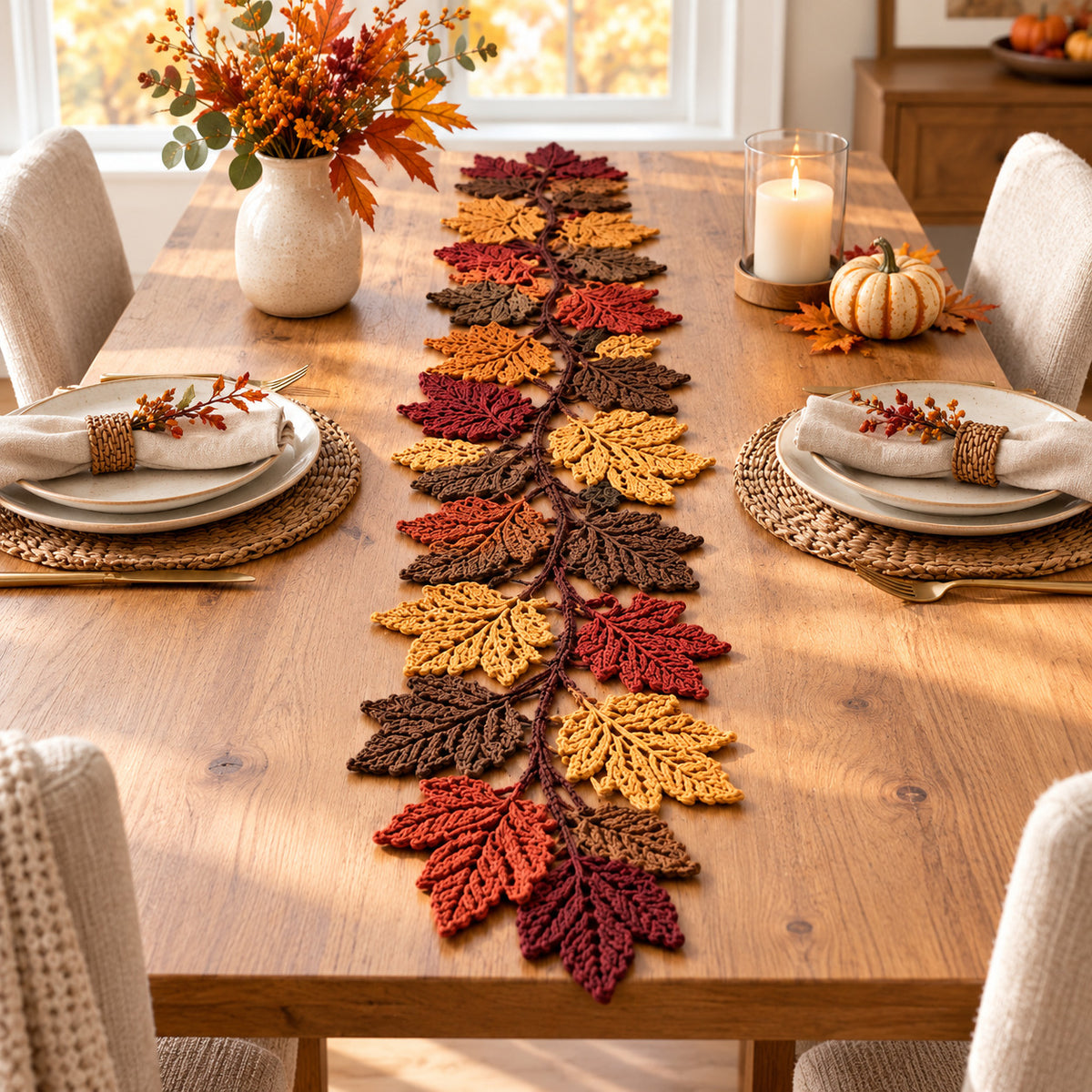 Crochet Autumn Leaf Table Runner Pattern PDF – Oak & Maple Leaves