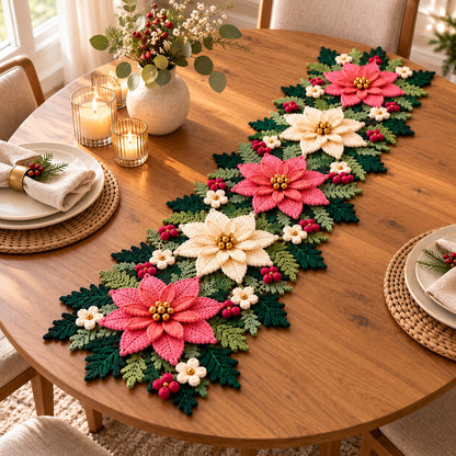 Christmas Poinsettia Table Runner Crochet Pattern PDF – Photo Tutorial