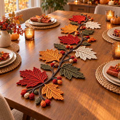 Autumn Maple Leaf Table Runner Crochet Pattern PDF – 6 Coasters Included