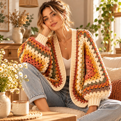 Granny Hexagon Cardigan Crochet Pattern PDF – Oversized Hexicardi Sweater