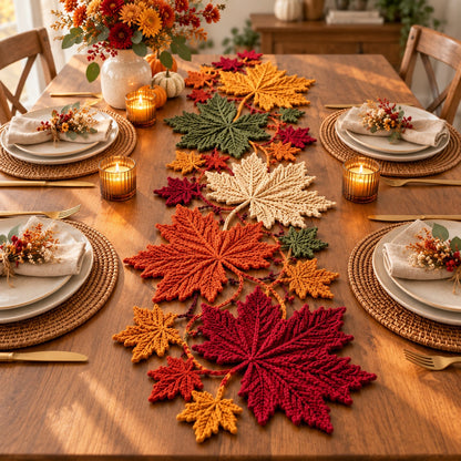 Autumn Maple Leaf Table Runner Crochet Pattern – Botanical Fall Decor PDF