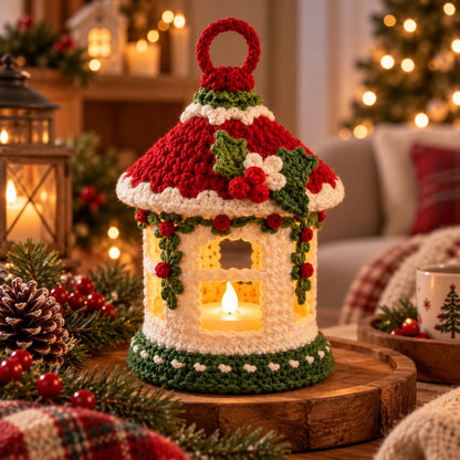Crochet Christmas Lantern Pattern PDF – 3D Holiday LED Tea Light Holder