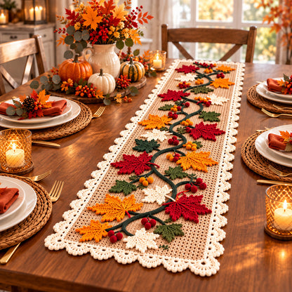 Crochet Maple Leaf Table Runner – Handmade Fall & Thanksgiving Decor
