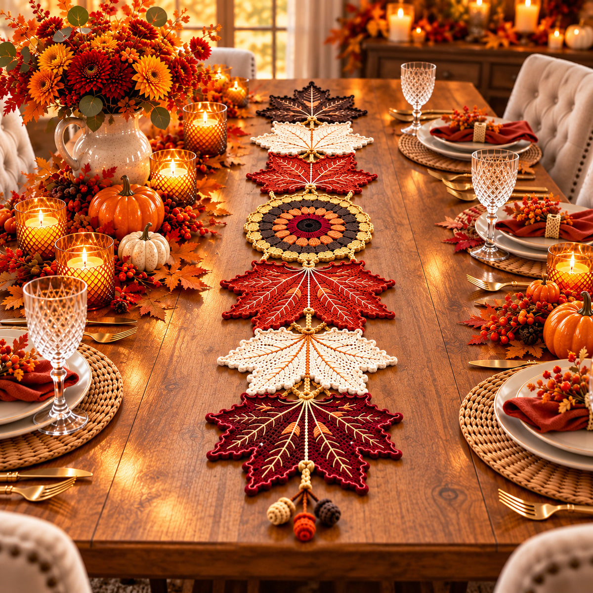 Autumn Maple Leaf Table Runner Crochet Pattern – Fall Decor PDF