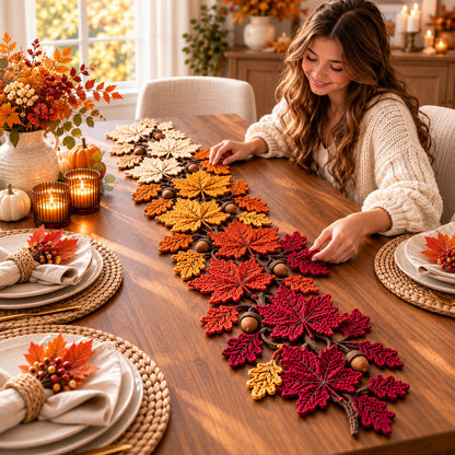 Autumn Leaves Table Runner Crochet Pattern PDF – Pumpkin Spice Gradient