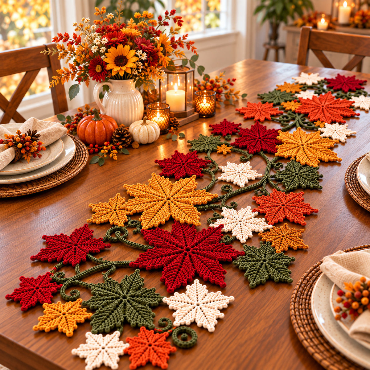 Maple Leaf Crochet Table Runner Pattern PDF – Fall & Thanksgiving Decor