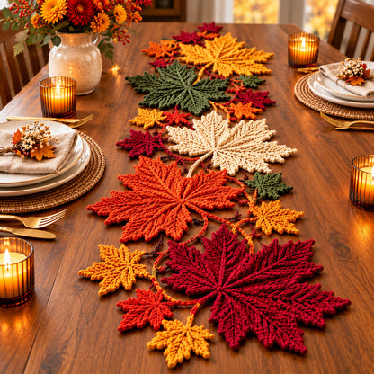 Maple Leaf Crochet Table Runner Pattern PDF – Autumn Botanical Vine Decor