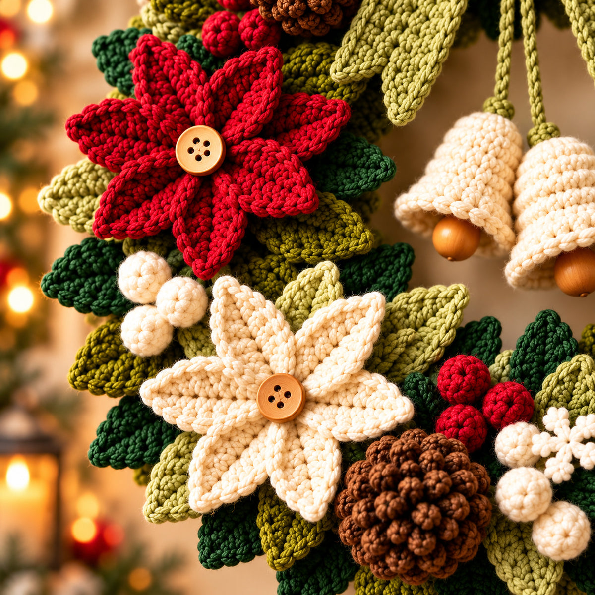 Crochet Christmas Wreath Pattern PDF – Poinsettia Holiday Door Decor