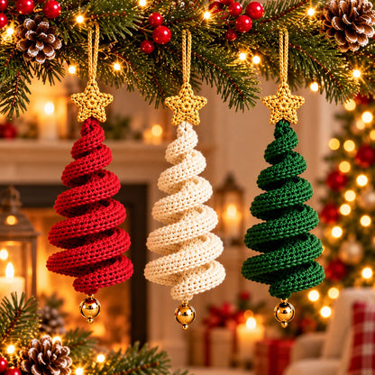 3D Spiral Christmas Tree Ornament Crochet Pattern PDF – Star & Bead Decor