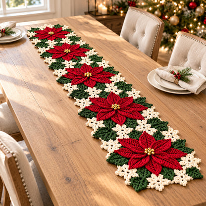 Poinsettia Table Runner Crochet Pattern PDF – Christmas Floral Table Decor