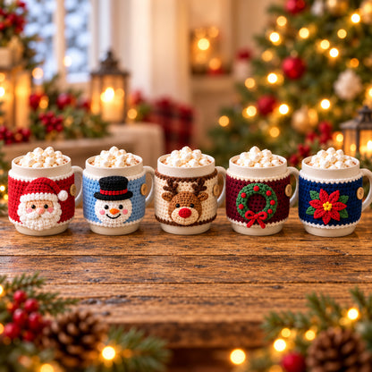 10 Christmas Mug Cozy Crochet Patterns Bundle PDF – Beginner Holiday Cup Covers