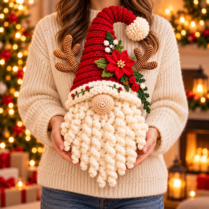 Christmas Reindeer Gnome Crochet Pattern PDF – Santa Hat Door Hanger