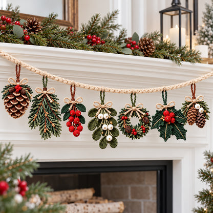 4 Christmas Ornament Crochet Patterns Bundle PDF – Pinecone, Spruce, Mistletoe & Holly