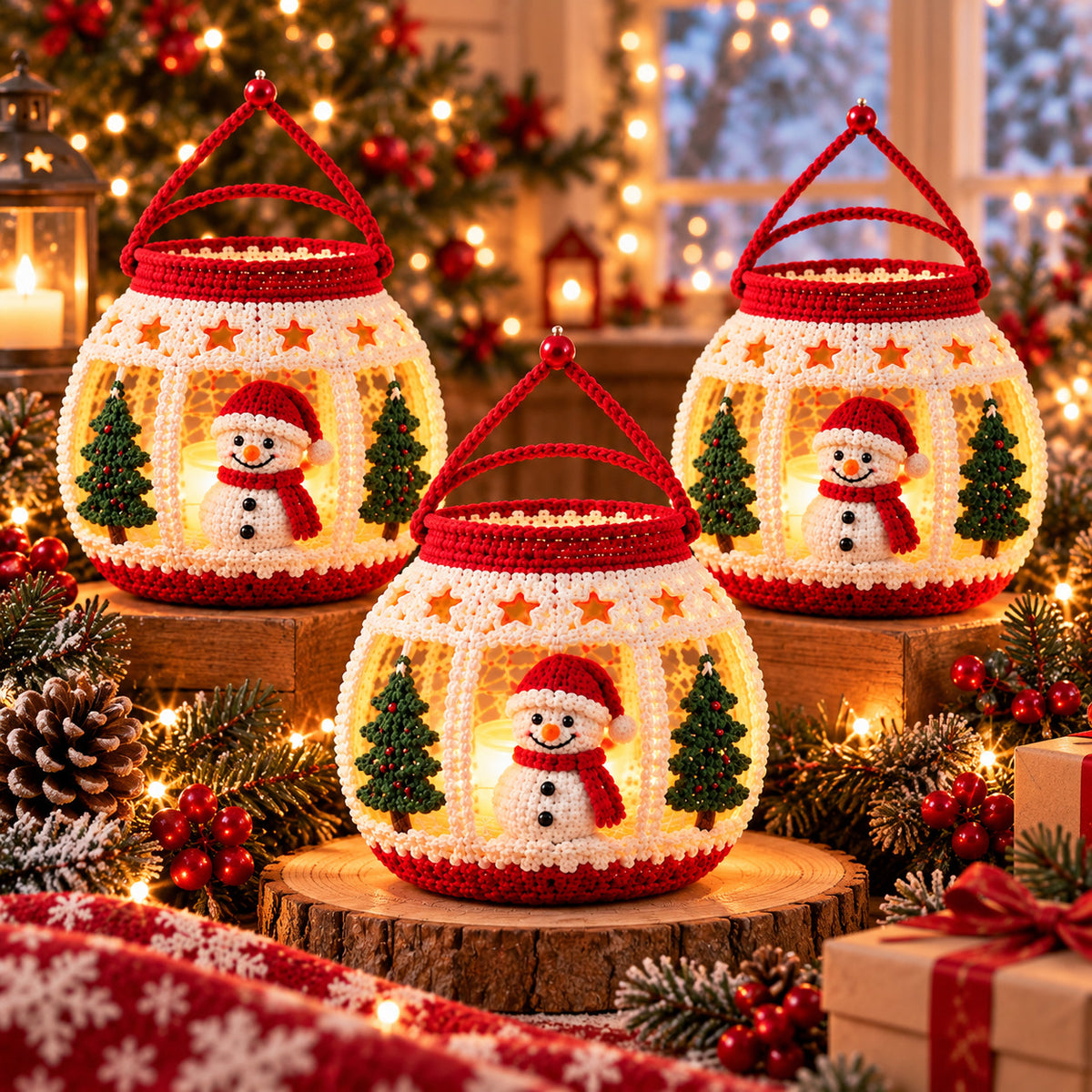 Christmas Snowman Lantern Crochet Pattern PDF – Amigurumi LED Winter Decor