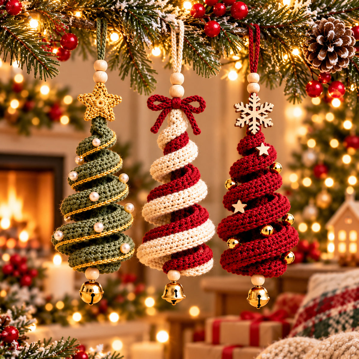Spiral Christmas Tree Ornament Crochet Pattern PDF – Holiday Hanging Decor