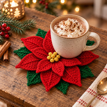 Layered Poinsettia Crochet Pattern PDF – Red Christmas Flower Decor
