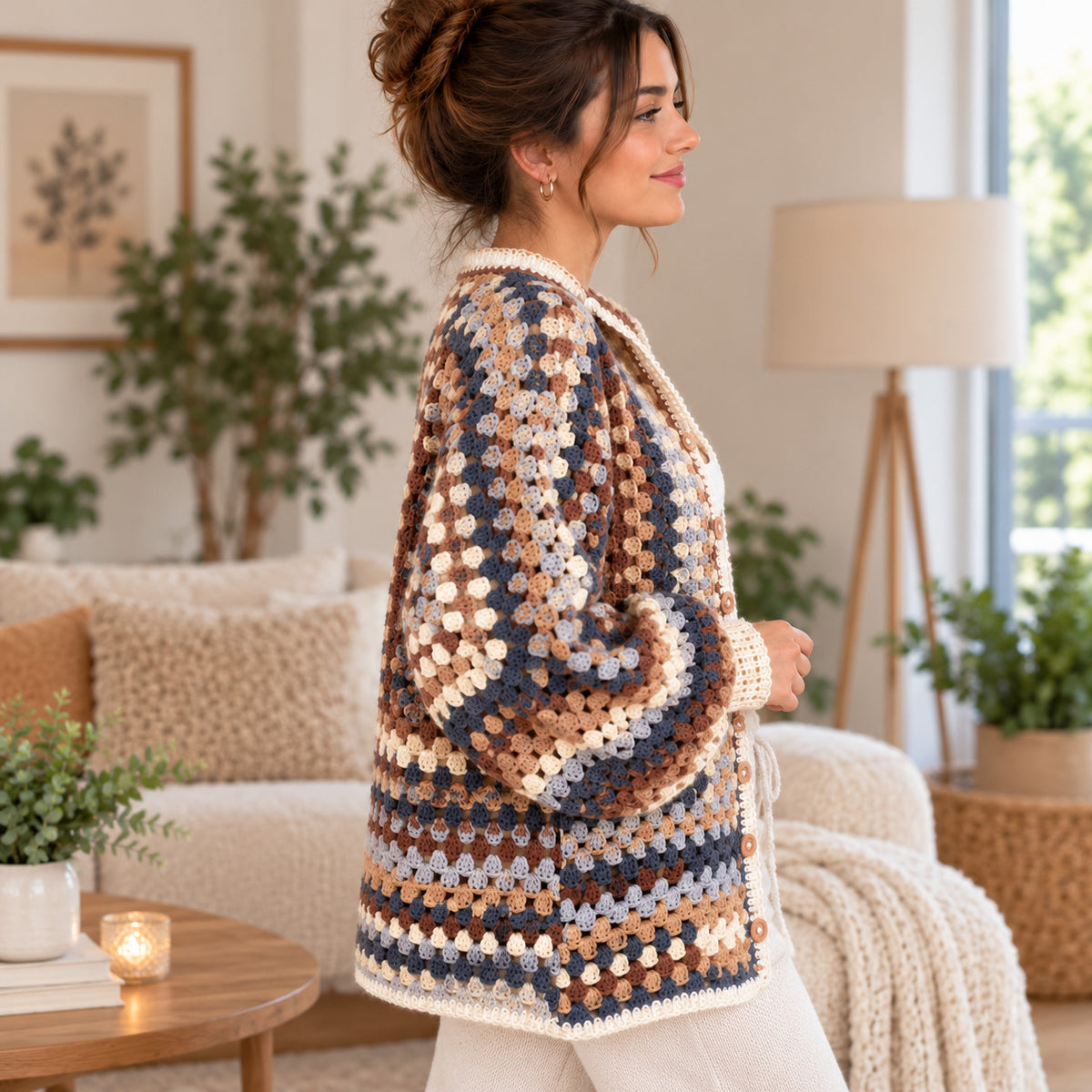 Granny Square Cardigan Crochet Pattern PDF – Oversized Boho Sweater XS–XXL